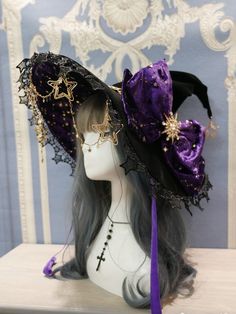 [$71.00]Starry Sky of Polar Night Purple Witch Hat Cosplay Hair, Kawaii Hairstyles, Idee Cosplay, Witch Outfit, Witch Costume, Fantasy Dress, Halloween Disfraces, Really Cute Outfits, Fantasy Clothing