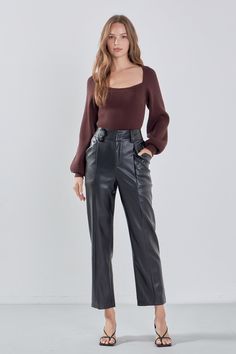 ENDLESS ROSE - Faux Leather Wide Pocket Pants - PANTS available at Objectrare Knit Bottom, Blazer And Shorts, Tweed Dress, Knitted Top, Heat Styling Products, Summer Skirts, Feminine Look, Romper With Skirt, Pocket Pants