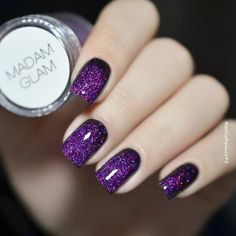 Dark Purple Sparkly Nails, Purple Accent Nails, Dark Purple Acrylic Nails Design, Purple Glitter Gel Nails, Purple Glitter Nail Designs, Sparkly Purple Nails, Purple Dip Nails, Purple Nails Gel, Glitter Purple Nails