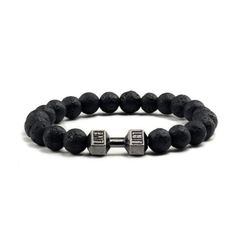 Indulge In The Sleek And Sophisticated Style Of Our 8mm Natural Dumbbell Stone Men Bracelet. Crafted With Zinc Alloy And Natural Stone, This Adjustable Black Barbell Bracelet Exudes Luxury And Fitness. Elevate Your Look With Our Exclusive Store Collection. Black Sports Jewelry With Round Beads, Adjustable Black Jewelry For Sports, Casual Necklaces, Chain Belts, Men Bracelet, Earring Organizer, Couple Necklaces, Casual Belt, Mens Accessories Jewelry