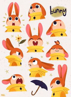 some stickers that are on the back of a cell phone, with an image of rabbits