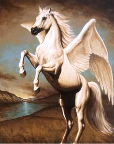 a painting of a white horse with wings