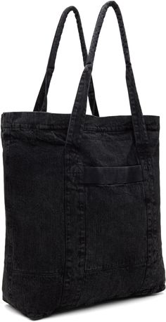 Cotton twill tote in black. Fading throughout. · Fixed rolled carry handles · Logo hardware at face · Patch pocket at back face · Zip closure · Zip pocket at interior · H19 x W15.5 x D6 Supplier color: Real black Black Shoulder Bag With Pockets For Daily Use, Black Rectangular Shoulder Bag With Pockets, Black Shoulder Bag With Double Handle And Pockets, Canvas Tote Bag With Reinforced Handles, Black Canvas Top Handle Shoulder Bag, Black Canvas Shoulder Bag With Pockets, Black Canvas Shoulder Bag With Top Handle, Black Tote Shoulder Bag With Pockets, Everyday Black Canvas Bag With Handles