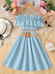 Ruffle Pattern, Polyester Top, Flared Skirt, Sheer Dress, Flare Skirt, Casual Outfit, Pretty Dresses, Apricot, Dress Length