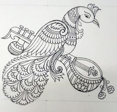 a drawing of a bird with an instrument on it's back legs and wings