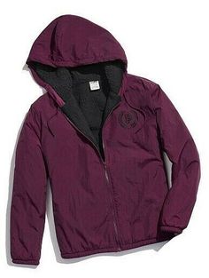 Purple Outerwear With Drawstring Hood For Streetwear, Pink Fleece-lined Outerwear For Streetwear, Stretch Fleece Outerwear With Drawstring Hood, Purple Streetwear Outerwear With Drawstring Hood, Purple Drawstring Hood Outerwear For Streetwear, Purple Winter Hoodie Outerwear, Winter Purple Hoodie Outerwear, Victoria's Secret Long-sleeved Winter Outerwear, Victoria's Secret Winter Outerwear