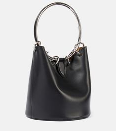 Ring Medium leather bucket bag in black - Alaia | Mytheresa Evening Hobo Bag With Silver-tone Hardware, Designer Bucket Hobo Bag With Detachable Handle, Evening Hobo Bag With Silver-tone Hardware And Double Handle, Chic Evening Bucket Bag With Handle Drop, Chic Bucket Bag With Silver-tone Hardware And Double Handle, Chic Leather Bucket Bag With Handle Drop, Shopping Bucket Bag With Silver-tone Hardware, Evening Leather Hobo Bag With Silver-tone Hardware, Designer Bag With Silver-tone Hardware And Round Handle