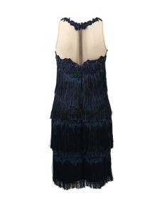 MARCHESA NOTTE CLOTHINGDRESSCOCKTAIL NAVY / 4 Fringe Cocktail Dress Blue Sleeveless Flapper Dress For Party, Sleeveless Blue Flapper Dress For Party, Sleeveless Dress With Illusion Neckline For Night Out, Sleeveless Evening Dress With Illusion Neckline For Night Out, Summer Formal Sleeveless Flapper Dress, Elegant Navy Sleeveless Mini Dress, Elegant Sleeveless Flapper Dress For Formal Events, Navy Sleeveless Cocktail Dress, Layered Fringe