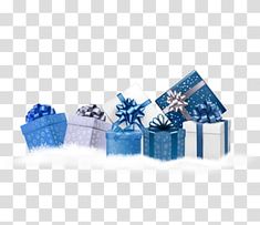 blue and white gift boxes with snowflakes on them, transparent background png clipart