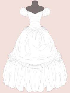 a drawing of a wedding dress on a mannequin headdress, in white