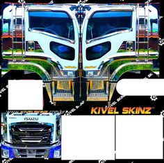 the front and back view of a truck with an advertisement for kivel skinz