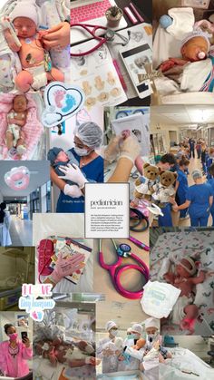 a collage of photos with babies in hospital gowns and teddy bears on them