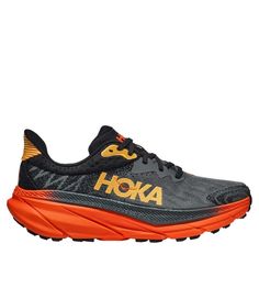 These high-cushion running shoes are designed to deliver exceptional comfort on any terrain, whether running on the roads or venturing out on the trails. Order your regular Hoka One One size or we recommend ordering a 1/2 size larger than your measured shoe size. Compression-molded EVA foam midsole provides a soft and responsive ride. Breathable engineered mesh upper. Durabrasion rubber outsole with 4mm lugs provides traction on any terrain. Extended heel pull allows for easy entry. Recycled pol Orange Trail Running Shoes With Cushioned Footbed, Sporty Orange Trail Running Shoes With Air Max Cushioning, Orange Cushioned Running Shoes For Trail, Orange Cushioned Trail Running Shoes, Functional Orange Trail Running Shoes With Boost Midsole, Trail Running Shoes With Round Toe And Athletic Fit, Dynamic Running Shoes With Vibram Sole For Marathon, Marathon Trail Running Shoes With Boost Midsole, Sporty Running Shoes With Vibram Sole For Marathon