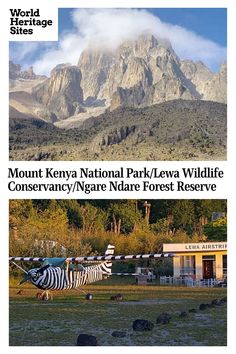 the front cover of world heritage sites magazine featuring an image of mountains and zebras