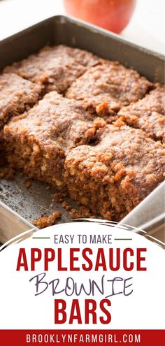 an easy to make brownie bar recipe with apples in the background and text overlay