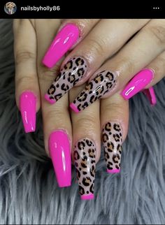 Trendy Red Nail Designs, Nail Design For Medium Nails, Rock N Roll Nails Designs, Pink Coffin Nail Ideas, Pink Animal Print Nails, Pink Leopard Print Nails, Art Designs Ideas