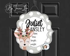 a door hanger with a deer and polka dots on it that says, dulcet ansley