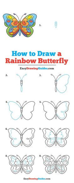 how to draw a rainbow butterfly with easy step - by - step instructions for kids