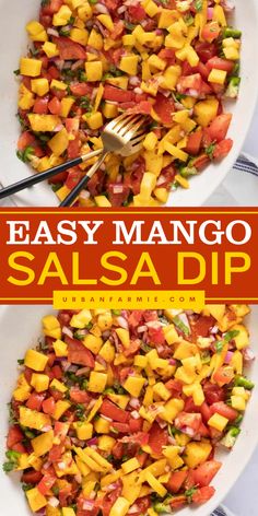 This Easy Mango Salsa Dip is an easy game-day food made with a few fresh ingredients! This homemade salsa is best served with any taco, meat, or fish dish! It also makes the best football appetizer or simple tailgating recipe! Whole30 Salsa, Pineapple Mango Salsa, Fresh Salsa Recipe, Easy Whole 30 Recipes, Bag Of Chips, Healthy Appetizer Recipes, Healthy Paleo Recipes, Spicy Salsa