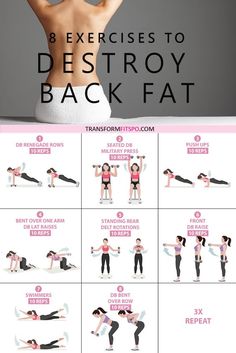 #destroybackfat #backfat #exercisesforwomen #femalefitness #getintoshape #mybackisfat Here are 8 exercises to get rid of lower back fat! Go through the circuit three times for a real burn! Don't forget to repin if this helped you! Exercises For Back Fat, Lower Back Fat, Exercises For Back, Evening Workout, Back Fat Workout, Back Fat, Fitness Challenge