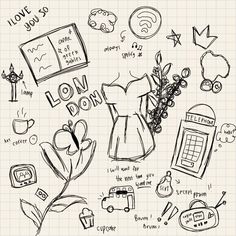 hand drawn doodles on lined paper with love notes and things to write in them