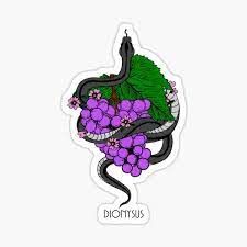 a sticker with purple grapes in the shape of a snake