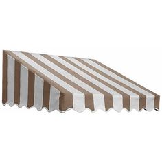 a brown and white striped awning on a white background