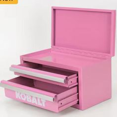 a pink toy box with two drawers and the word kobalt written on it