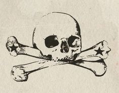 a skull and crossbones on a piece of paper that is drawn in black ink