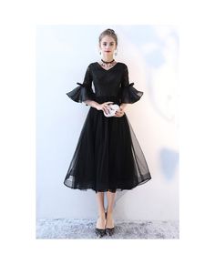 Buy black tea length retro homecoming dress lace with flare sleeves at cheap price online. Free stable shipping and pro custom service since 2009. Black Lace Midi Dress For Prom, Black Midi Lace Dress For Wedding, Black Lace Prom Dress For Summer, Black Lace Summer Prom Dress, Black Lace Dress For Spring Prom, Spring Black Lace Dress For Prom, Spring Prom Black Lace Dress, Spring Black Lace Prom Dress, Fitted Black Tea Length Dress For Spring