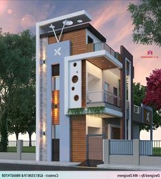 this is a 3d rendering of a modern style house with balconyes and balconies