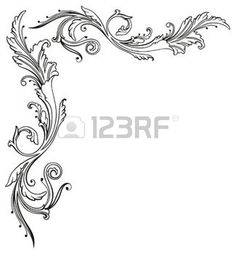 an ornate frame with swirls and leaves on white background stock photo, royalty illustration