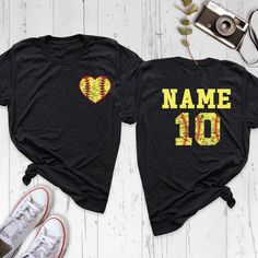 Softball Heart Shirt With Custom Number And Name, Personalized Softball Tshirt, Softball Mom Shirt, Softball Team Outfit, Sport Lover Shirt Get ready to hit a home run with our Softball Heart Shirt With Custom Number And Name, Personalized Softball Tshirt, Softball Mom Shirt, Softball Team Outfit, and Sport Lover Shirt collection! Show off your love for softball with our customizable shirts featuring a heart design, perfect for adding a personalized touch to your game day outfit. The Softball Mo Softball Outfits For School, Softball Coach Outfit, Softball Mom Shirts Vinyl, Tball Mom, Softball Decals, Softball Heart, Softball Mom Shirt, Htv Shirts, Outfit Sport