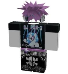 an image of a cartoon character with purple hair on top of a black and white box