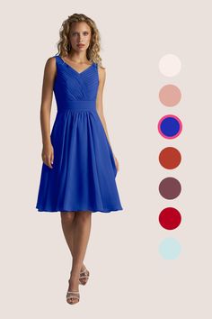 a woman in a blue dress with different colors