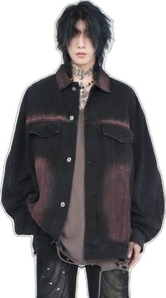 Brown Denim Jacket With Pockets For Streetwear, Urban Long Sleeve Dark Wash Outerwear, Long-sleeved Washed Black Denim Outerwear, Black Denim Long Sleeve Outerwear, Black Denim Jacket With Pockets For Streetwear, Black Cotton Denim Jacket With Pockets, Long-sleeve Washed Black Denim Outerwear, Casual Black Oversized Outerwear, Black Cotton Urban Denim Jacket