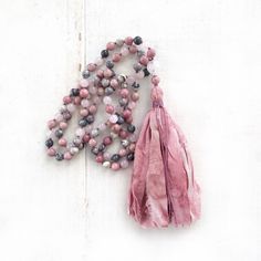 "Porcelain Jasper, Rose Quartz and Rhodonite - Mala For Universal Love - 108 Beads - Hand Knotted - 8mm Length Approx. 39\" - 6mm Length Approx. 30\" A Mala necklace to bring happiness and is also soothing to the soul. Made with Porcelain Jasper, known for strengthening the energy of the emotional body, which eases stress and produces calm. Rhodonite to soothe the nervous system and promote relaxations and Rose Quartz for self-love. This Mala is all hand knotted for beauty and flexibility. A lar Rose Quartz Mala, Universal Love, 108 Mala Beads, Emotional Body, 108 Bead, Yoga Gifts, Sari Silk, Mala Necklace, Bring Happiness