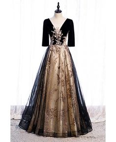 Buy black tulle vneck evening formal dress with bling sequins sleeves at affordable price online. Free shipping and pro custom service since 2009. Short Sleeve Prom Dresses, Velvet Short, Dream Prom, Banquet Dresses, V Neck Prom Dresses, Sequin Prom Dress, Black Party Dresses, Backless Prom Dresses, Black Tulle