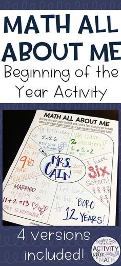 a poster that says math about me beginning of the year activity, with an image of a