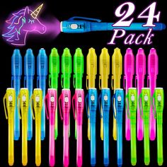 the 24 pack includes neon colored pens and highlighters for children's birthdays