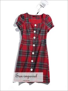 Material:COTTON Silhouette:Straight Season:Spring Neckline:Square Collar Sleeve Length(cm):Short Sleeve Style:REGULAR Decoration:Button Style:Casual Waistline:Natural Pattern Type:Plaid Dresses Length:Above Knee, Mini Size TableS : Shoulder 35cm(13.8") Bust 84cm(33.1") Hip 90cm(35.4") Length 82cm(32.3")M : Shoulder 36cm(14.2") Bust 88cm(34.6") Hip 94cm(37") Length 83cm(32.7")L : Shoulder 37cm(14.6") Bust 92cm(36.2") Hip 98cm(38.6") Length 84cm(33.1")the size be measured by ourselves, error 1-3cm Imperial Fashion, Yellow Plaid, Button Dress, Plaid Dress, Blue Plaid, Red Plaid, Elegant Style, Sleeve Styles, Tshirt Dress