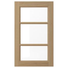 a wooden door with three panes and no glass on the top half, in front of a white background