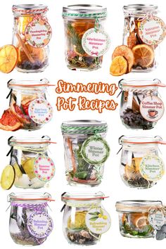 These simmering pot recipes will fill your house with the scents of the holidays and seasons. Put the ingredients into jars to give as gifts! Simmering Pot Recipes, Summer Potpourri, Drying Mint Leaves, Gunny Sack