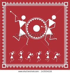 an image of people dancing in the middle of a red bandanna with white designs on it