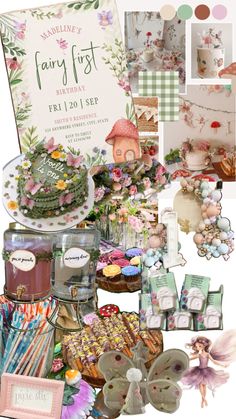 a collage of various items including cake, candies and other things to make it look like a fairy