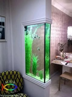 an aquarium in the corner of a room