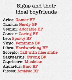 an image of the names of different types of people in their zodiac signs and their ideal boyfriends