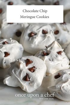 chocolate chip meringue cookies with white frosting