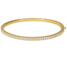 Bring an eye-catching sparkle to your movements by slipping on this bangle bracelet trimmed with luxurious Diamonique simulated diamonds. From Or Paz. Classic Gold Bangle Bracelet With Pave Setting, Formal Diamond Bangle Bracelet With Sparkling Stones, Classic Bangle With Pave Setting For Wedding, Timeless Bangle With Pave Setting, Classic Wedding Bangle With Pave Setting, Classic Hand Set Cubic Zirconia Bangle, Luxury Bangle Diamond Bracelet With Sparkling Stones, Luxury Diamond Bangle Bracelet With Sparkling Stones, Elegant Bangle With Sparkling Stones