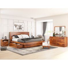 a bedroom scene with focus on the bed and dresser